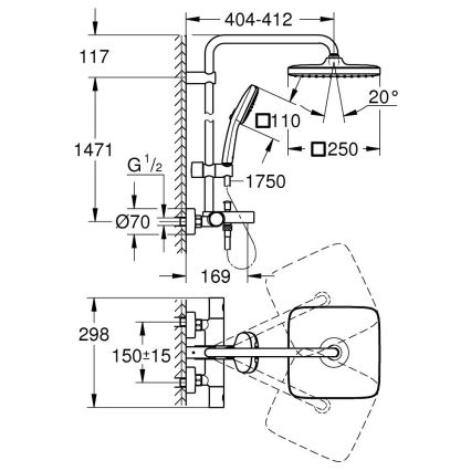GROHE 269842431 - Douchesysteem VITALIO COMFORT 250 250 × 250 mm zwart