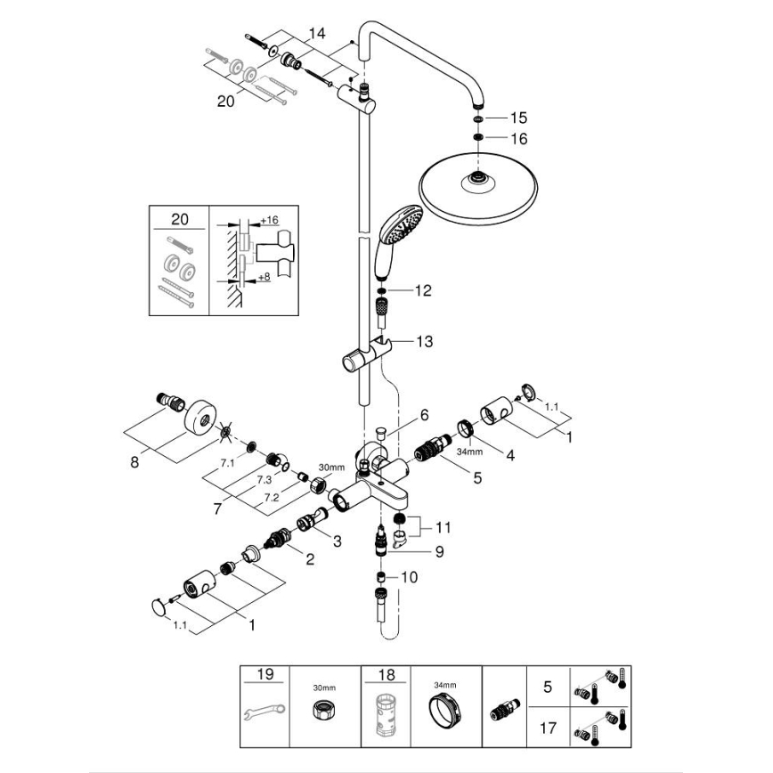 GROHE 269882431 - Douchesysteem VITALIO START SYSTEM 250 390 mm zwart