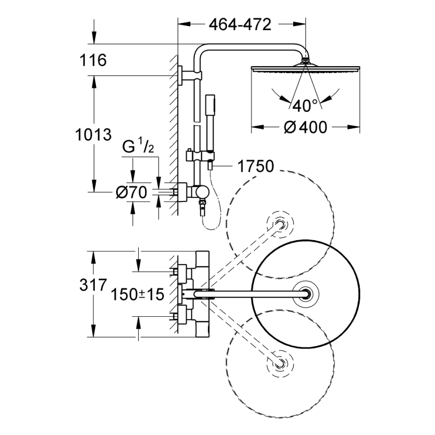 GROHE 27174001 - Douchesysteem RAINSHOWER SYSTEM 400 450 mm glanzend chroom