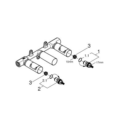 GROHE 29025002 - Universeel inbouwlichaam voor 3-gats wastafelmengkraan, messing