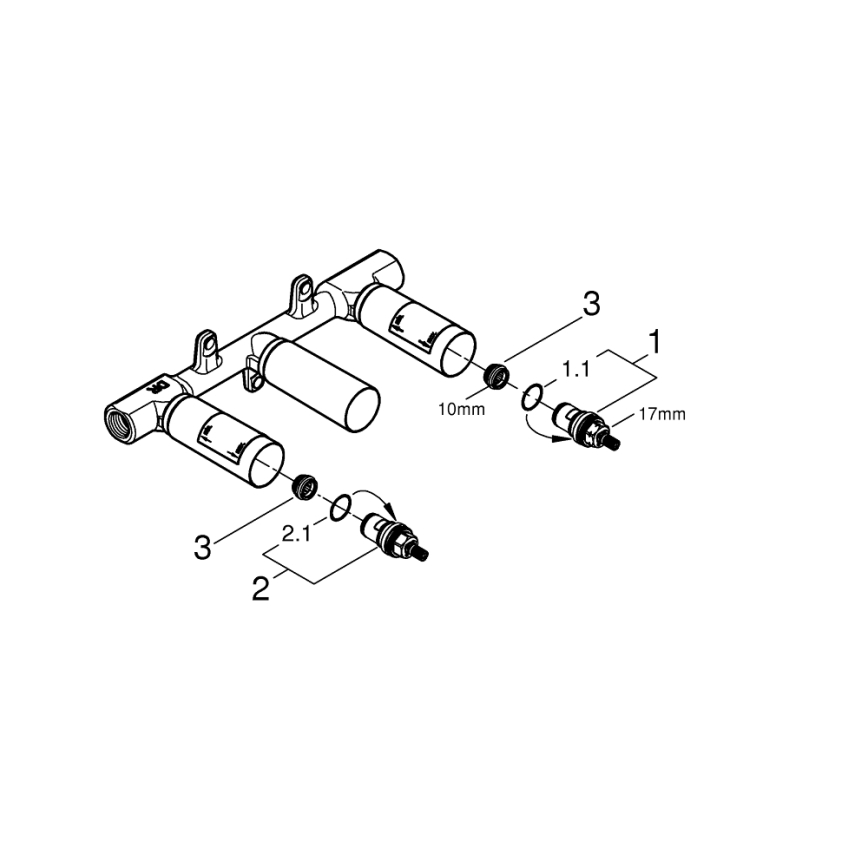 GROHE 29025002 - Universeel inbouwlichaam voor 3-gats wastafelmengkraan, messing