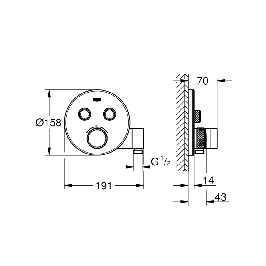 GROHE 29120000 - Thermostatische inbouw douchenkraan GROHTHERM SMARTCONTROL + houder, chroom