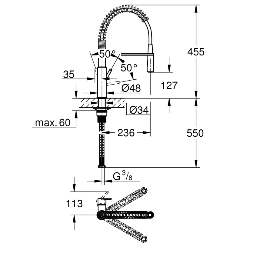 GROHE 30361000 - Keukenkraan GET 455 mm hoogglans chroom