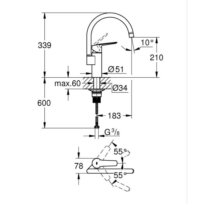 GROHE 304692430 - Keukenkraan START 339 mm zwart