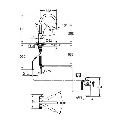 GROHE 30593000 - Keukenkraan BLUE PURE C-uitloop glanzend chroom