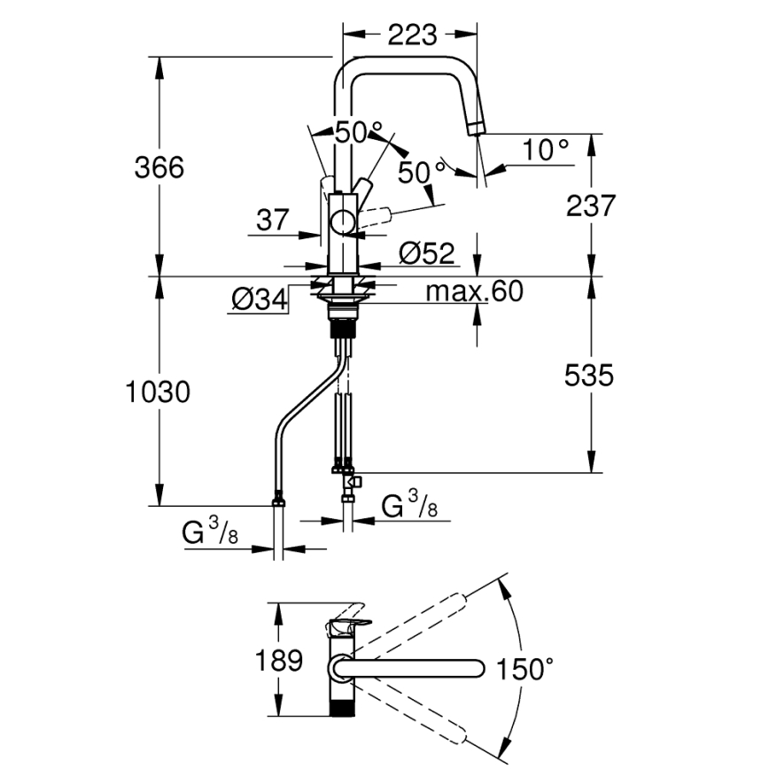 GROHE 30595DC0 - Keukenkraan BLUE PURE, roestvrij staal