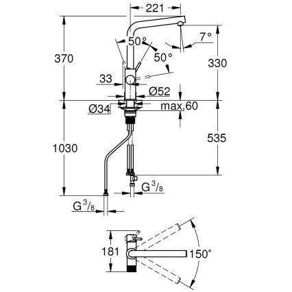 GROHE 30600000 - Keukenkraan BLUE PURE L-uitloop, glanzend chroom