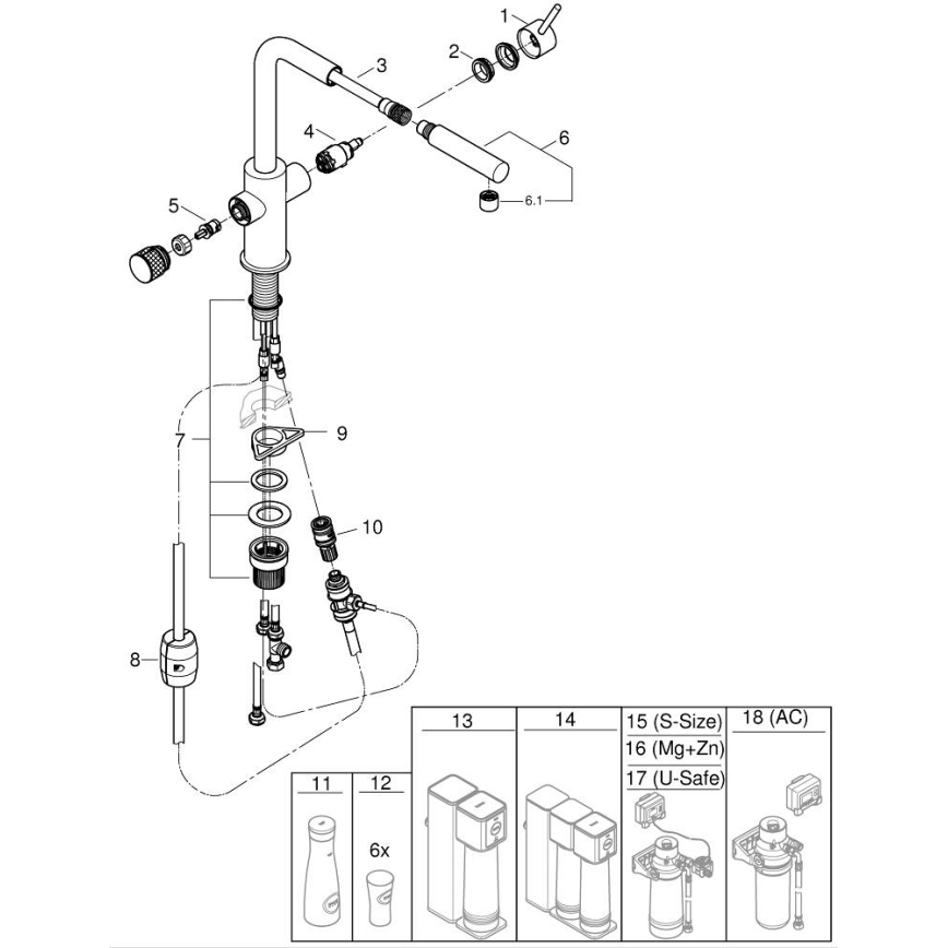GROHE 30601DC0 - Keukenkraan BLUE PURE met uittrekbare uitloop, RVS