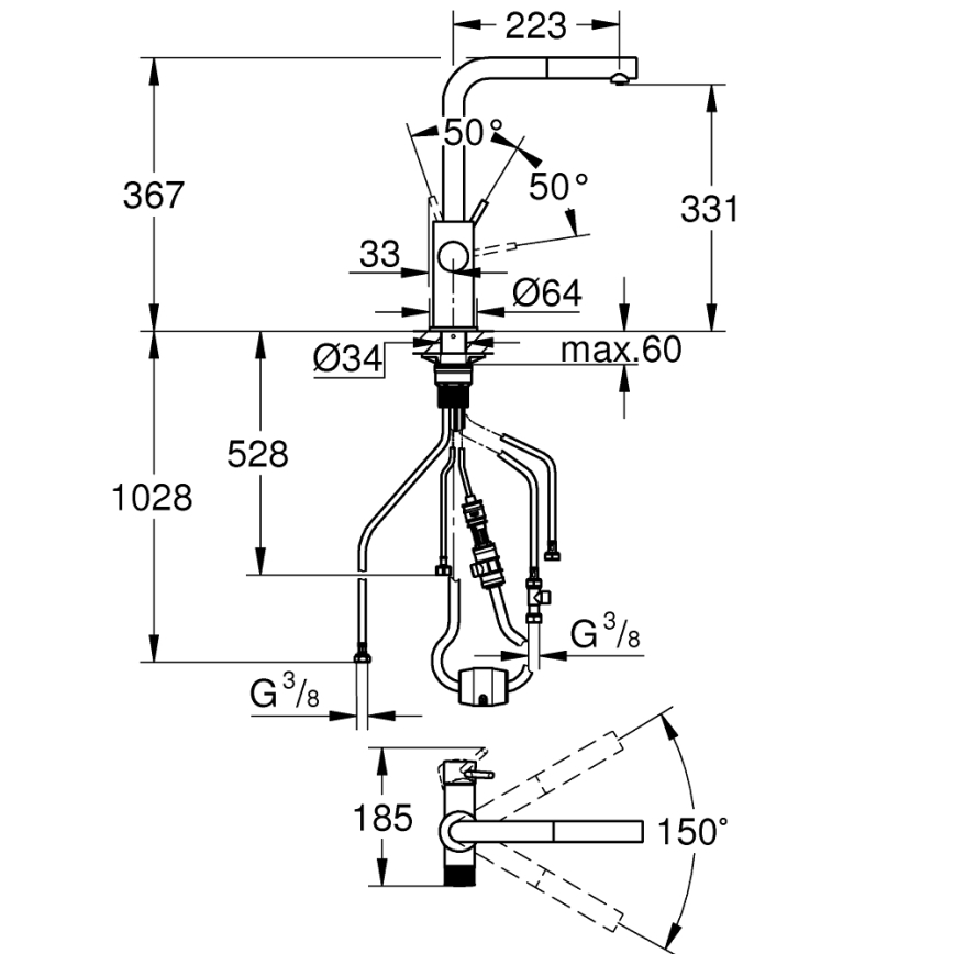 GROHE 30601DC0 - Keukenkraan BLUE PURE met uittrekbare uitloop, RVS