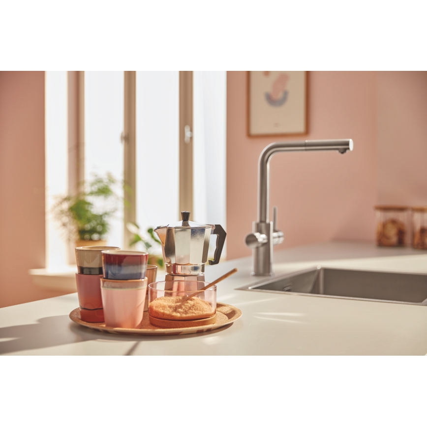 GROHE 30601DC0 - Keukenkraan BLUE PURE met uittrekbare uitloop van roestvrij staal