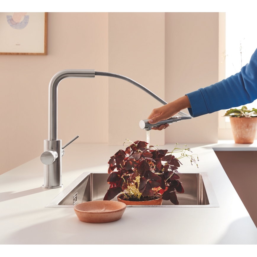GROHE 30601DC0 - Keukenkraan BLUE PURE met uittrekbare uitloop van roestvrij staal