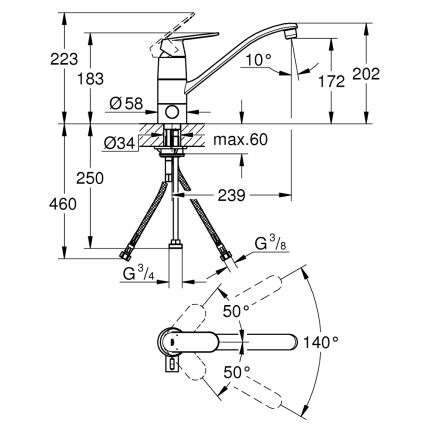 GROHE 31161000 - Keukenkraan EUROSMART COSMOPOLITAN 140° glanzend chroom