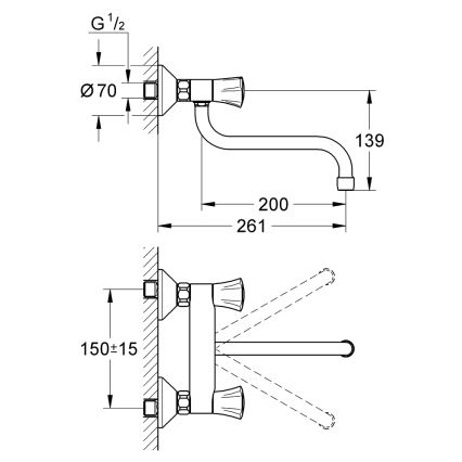 GROHE 31187001 - COSTA L wandkraan voor spoelbak 200 mm, glanzend chroom