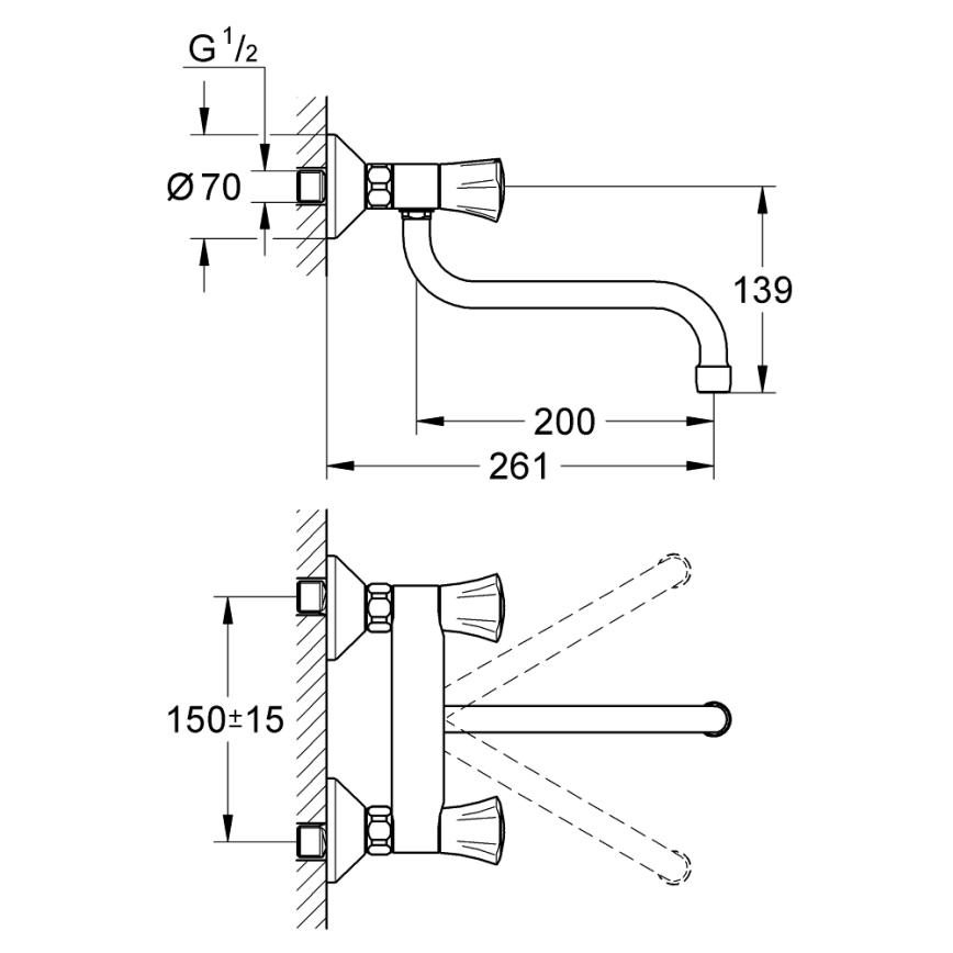 GROHE 31187001 - COSTA L wandkraan voor spoelbak 200 mm, glanzend chroom