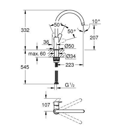 GROHE 31233001 - Keukenkraan START, glanzend chroom