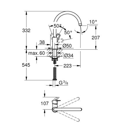 GROHE 31368001 - Keukenkraan BAULOOP glanzend chroom