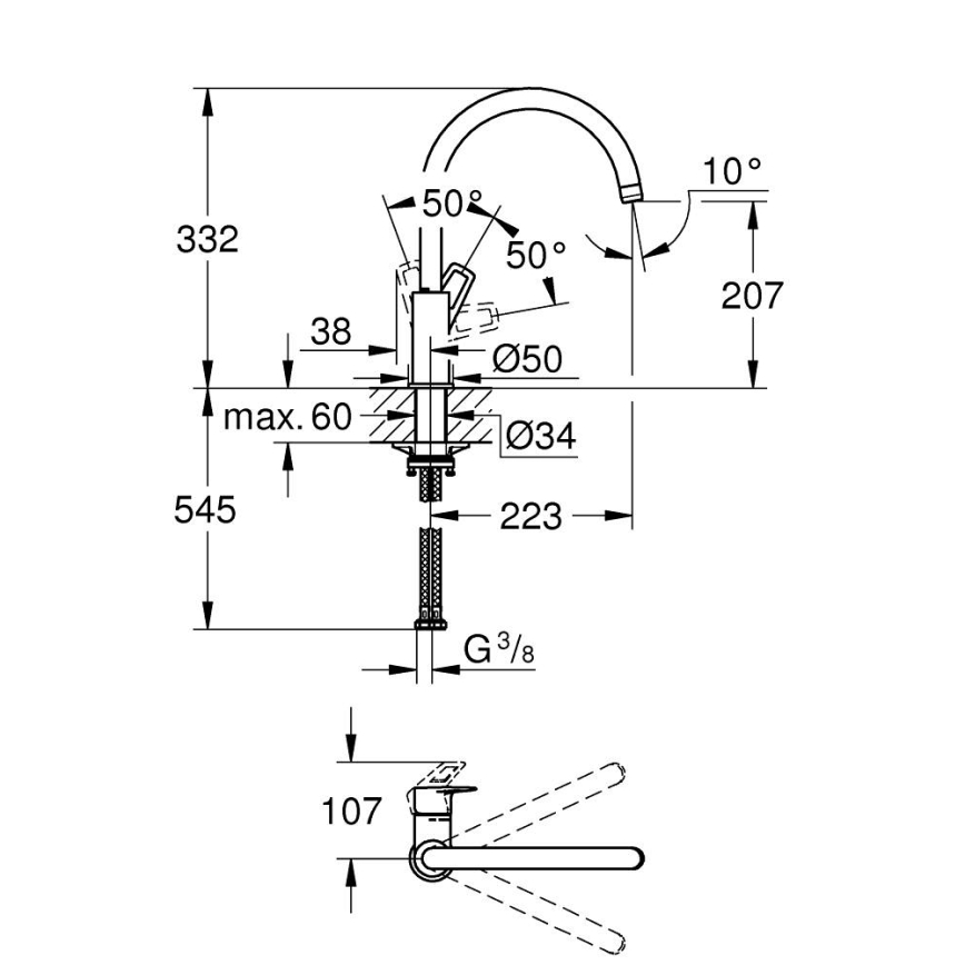 GROHE 31368001 - Keukenkraan BAULOOP glanzend chroom