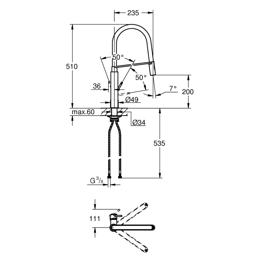 GROHE 31491000 - Keukenkraan CONCETTO met professionele handdouche, glanzend chroom