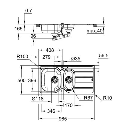 GROHE 31564SD1 - Keukenspoelbak K200 965 × 500 mm RVS