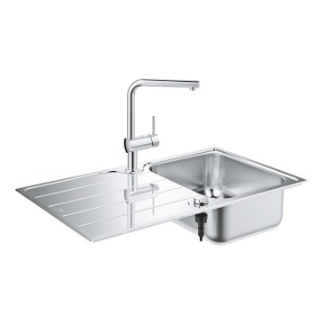GROHE 31573SD1 - Set keukenspoelbak K500 met afdruipplaat en kraan A, 86×50 cm, roestvrij staal