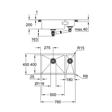 GROHE 31575SD1 - Keukenspoelbak K700U 760 × 450 mm RVS
