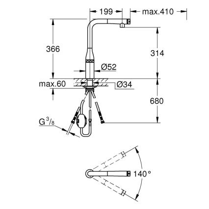GROHE 31615000 - Keukenmengkraan ESSENCE SMARTCONTROL 366 mm glanzend chroom