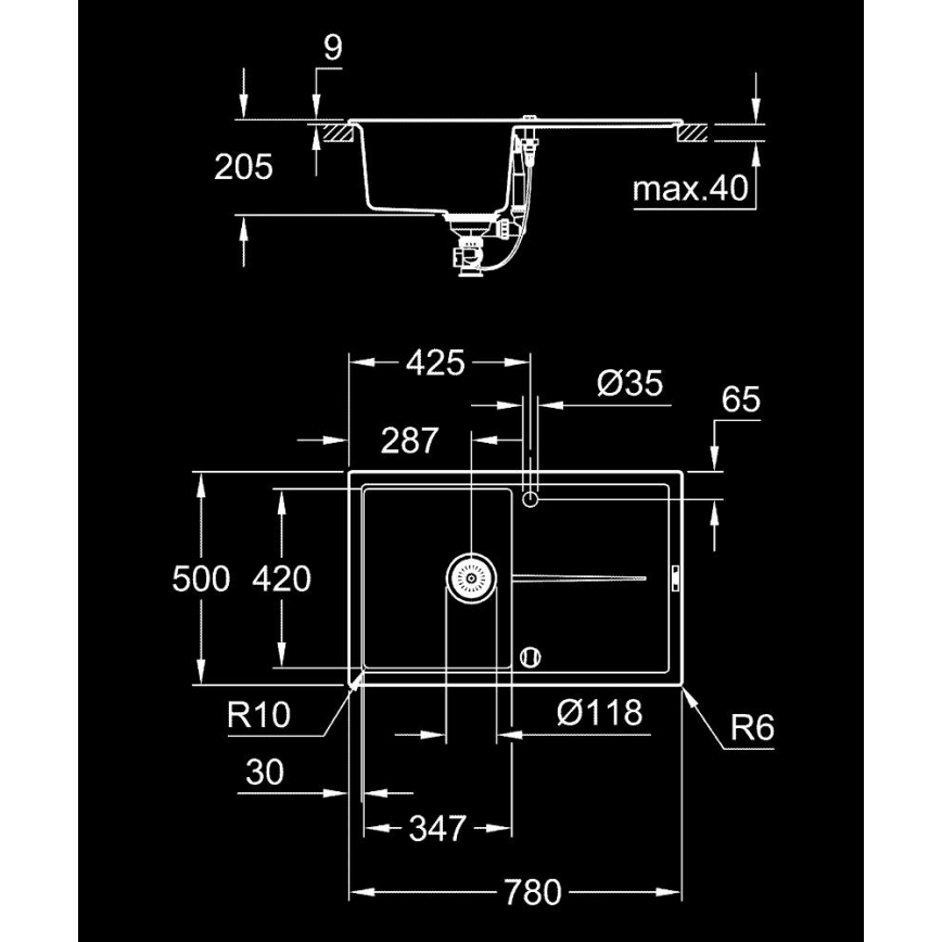 GROHE 31639AP0 - Composietspoelbak K400 780 × 500 mm zwart