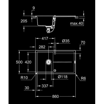 GROHE 31640AP0 - Composiet spoelbak K400 860 × 500 mm zwart