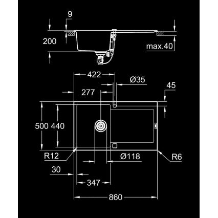 GROHE 31644AP0 - Composiet spoelbak K500 860 × 500 mm zwart