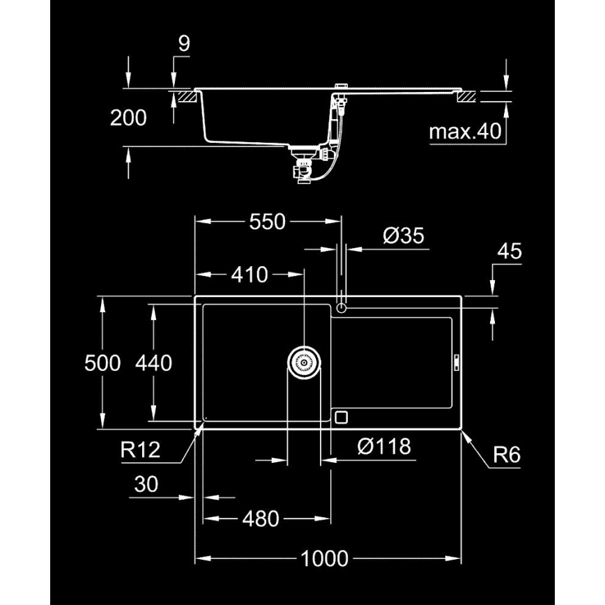 GROHE 31645AP0 - Composiet spoelbak K500 1000 × 500 mm, zwart