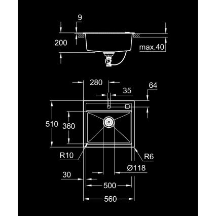 GROHE 31651AP0 - Composiet spoelbak K700 560 × 510 mm zwart