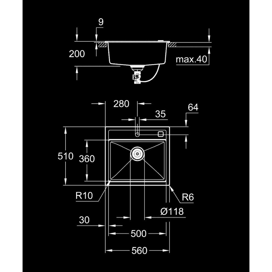 GROHE 31651AP0 - Composiet spoelbak K700 560 × 510 mm zwart