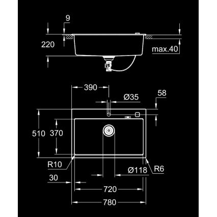 GROHE 31652AP0 - Composiet spoelbak K700 780 × 510 mm graniet/zwart