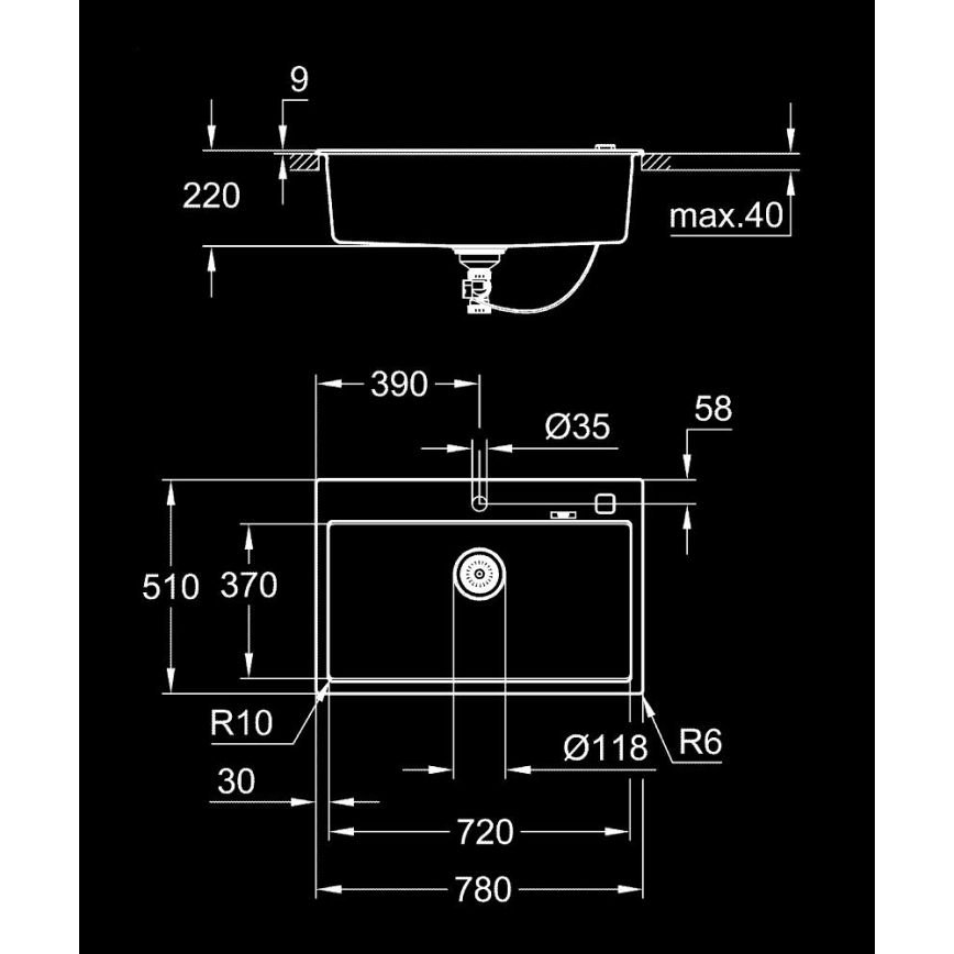 GROHE 31652AP0 - Composiet spoelbak K700 780 × 510 mm zwart