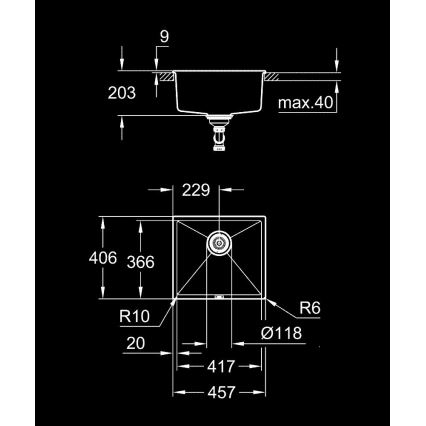 GROHE 31653AP0 - Composiet spoelbak K700U 457 × 406 mm zwart
