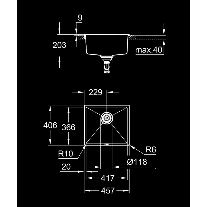 GROHE 31653AP0 - Composiet spoelbak K700U 457 × 406 mm zwart