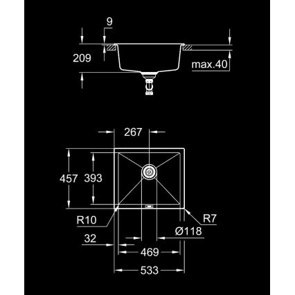 GROHE 31654AP0 - Composiet spoelbak K700U 533 × 457 mm zwart