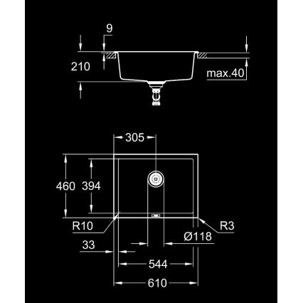 GROHE 31655AP0 - Composiet spoelbak K700U 610 × 460 mm, zwart