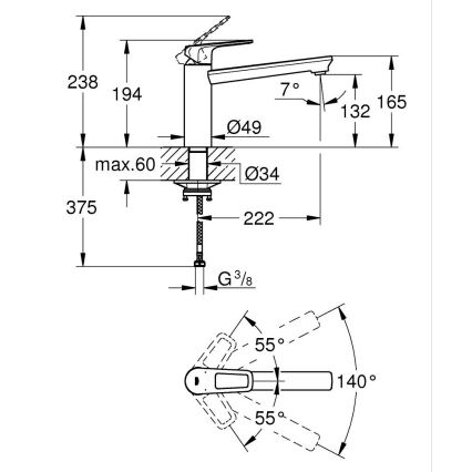 GROHE 31706000 - Keukenkraan BAULOOP glanzend chroom