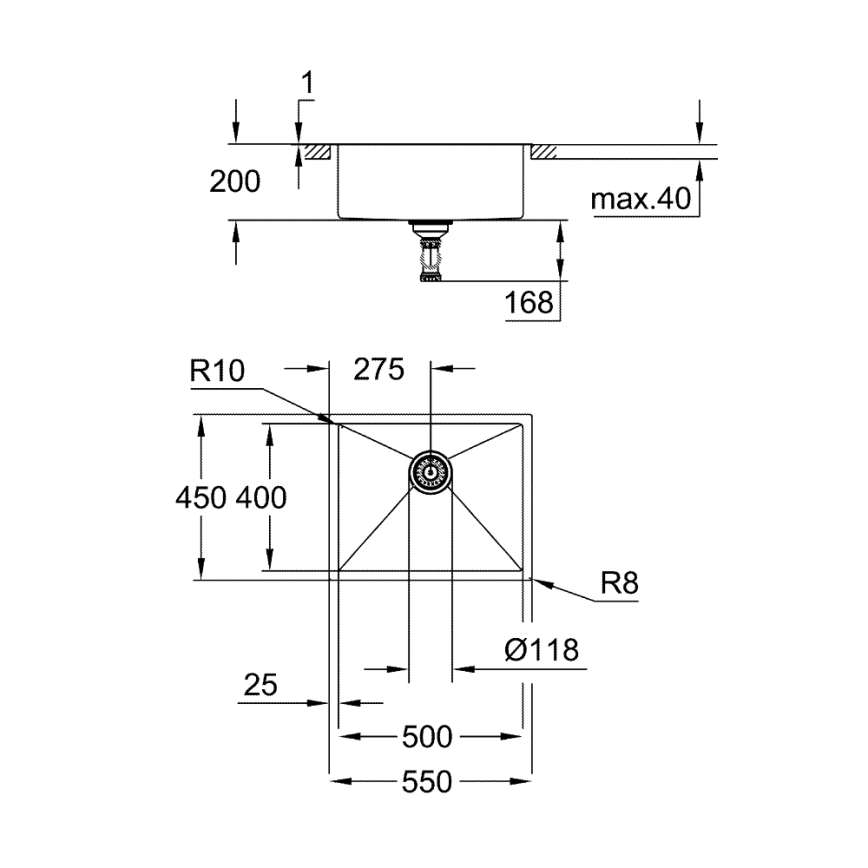 GROHE 31726SD0 - Keukenspoelbak K700 550 × 450 mm RVS