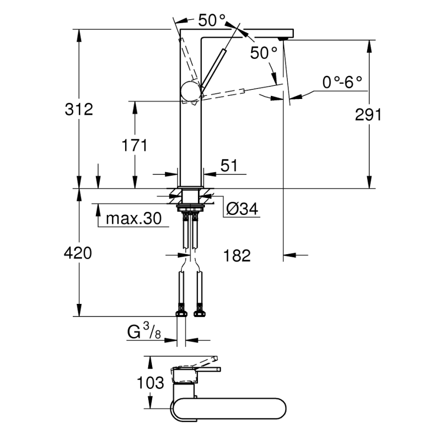 GROHE 32618003 - Wastafelmengkraan PLUS XL glanzend chroom