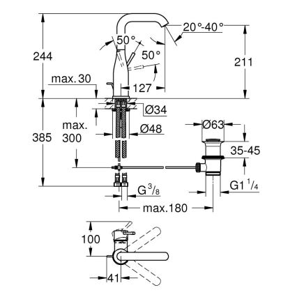 GROHE 32628AL1 - Wastafelkraan ESSENCE, maat L, grafiet