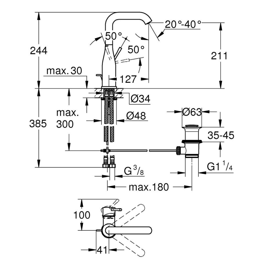 GROHE 32628AL1 - Wastafelkraan ESSENCE, maat L, grafiet
