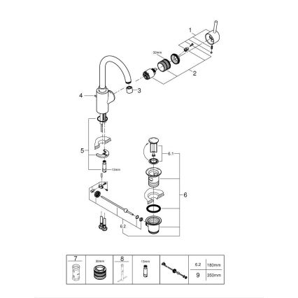GROHE 32629002 - Wastafelmengkraan CONCETTO maat L glanzend chroom