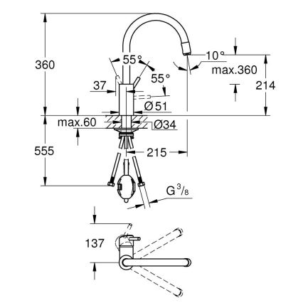 GROHE 32663003 - Keukenkraan CONCETTO 360 mm, glanzend chroom