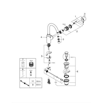 GROHE 32723001 - Wastafelkraan FEEL maat L glanzend chroom