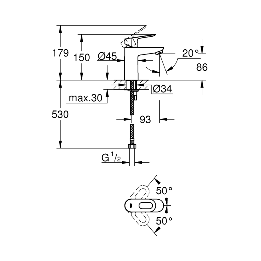 GROHE 32854000 - Wastafelmengkraan BAULOOP glanzend chroom