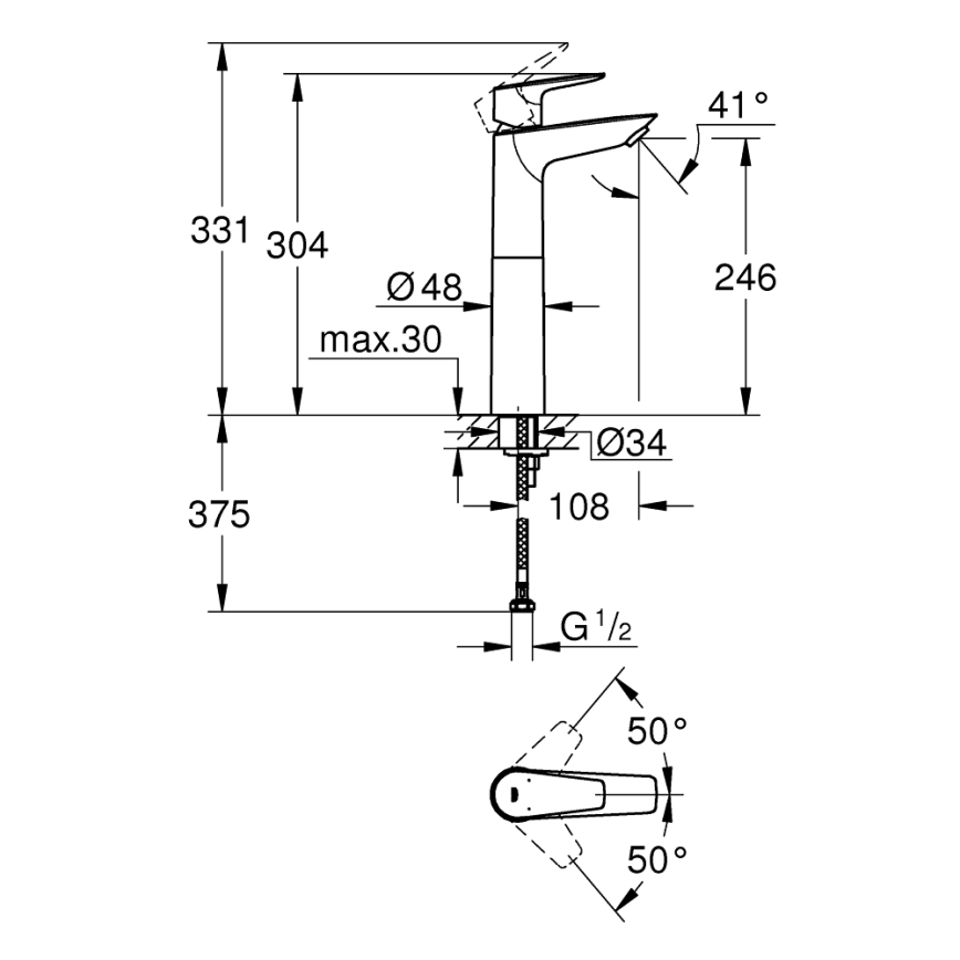 GROHE 32860001 - Wastafelkraan BAUEDGE 304 mm glanzend chroom
