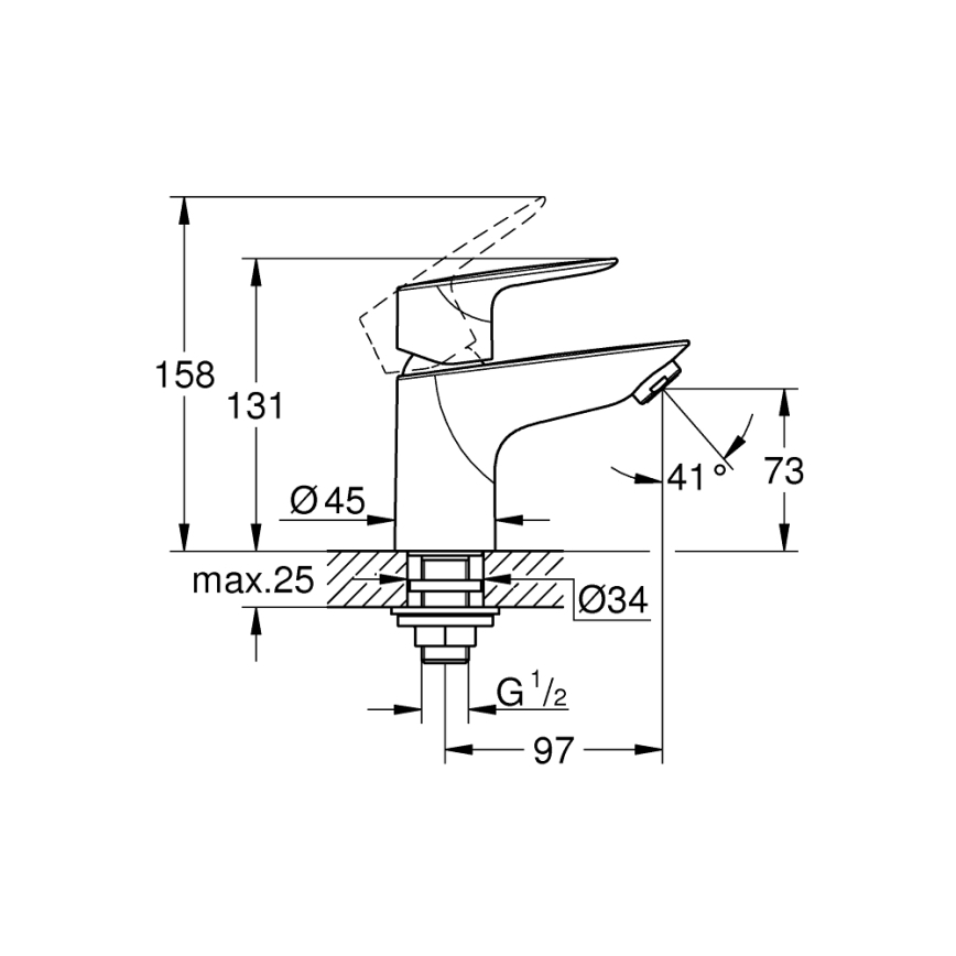 GROHE 32861001 - BAUEDGE wastafelmengkraan 131 mm, glanzend chroom