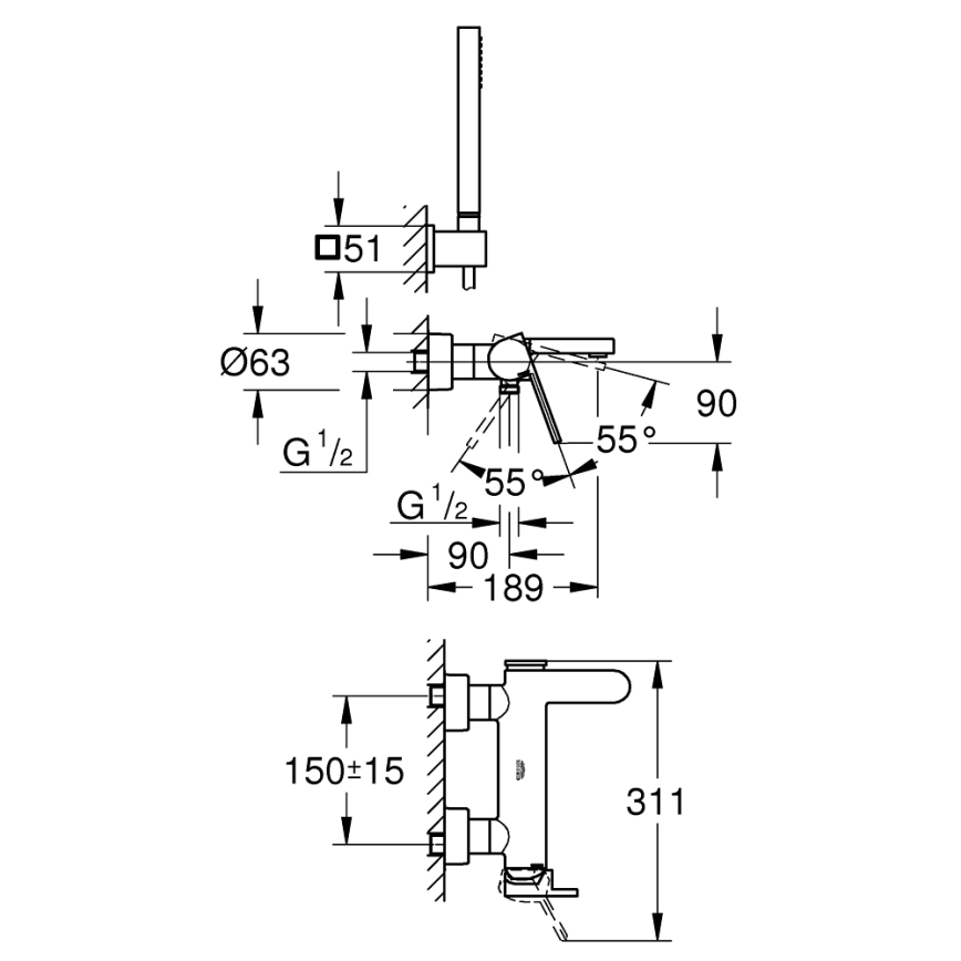 GROHE 33547003 - Badset met mengkraan PLUS glanzend chroom